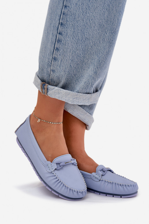 gleichschenklig Haut Mokassins mit Ornamenten S.Barski LR51-547 blaue Farbe