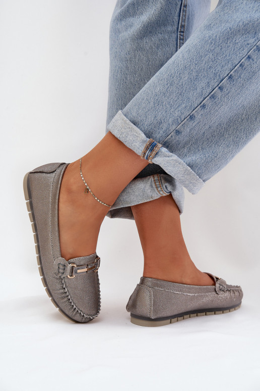 mit Glanz gleichschenklig Mokassins Aus Ermöglichtturleder D&A LR51-546 Silberfarbe