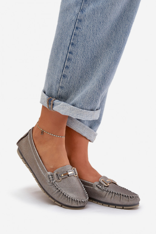 mit Glanz gleichschenklig Mokassins Aus Ermöglichtturleder D&A LR51-546 Silberfarbe