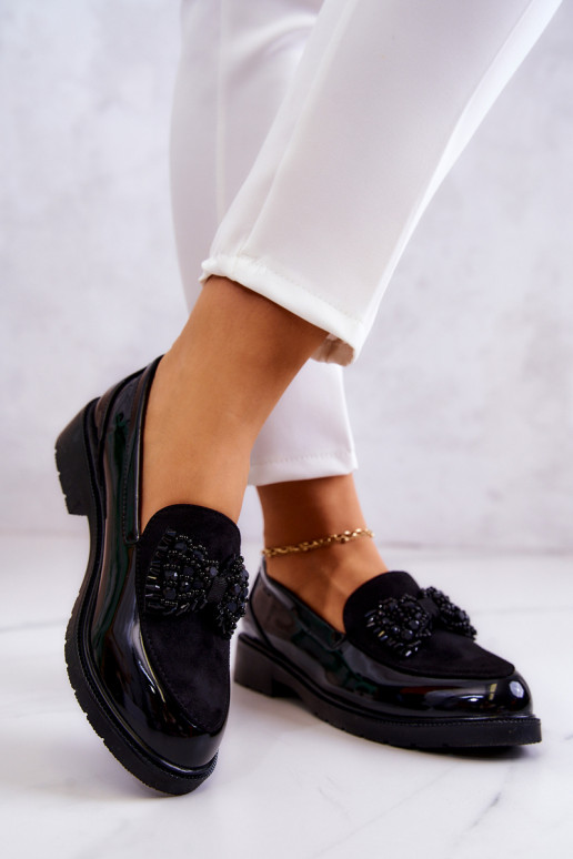 Eleganter Stil Lackierte Mokassins Slipper schZuarze Farbe Belize Eleganter Stil Lackierte Mokassins Slipper schZuarze Farbe Belize