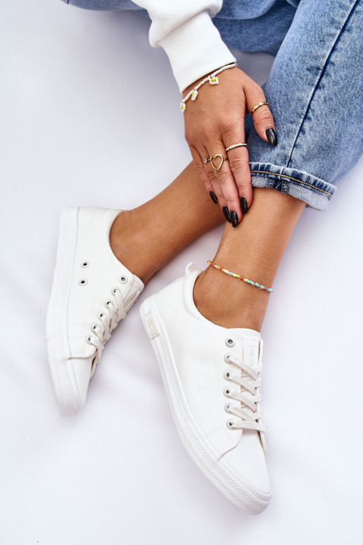 Feminin Glatt Turnschuhe mit flacher Sohle Big Star LL274058 Zueiße Farbe