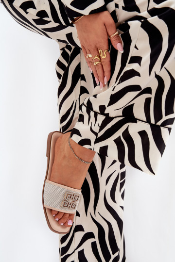 Elegante Moteriškos Slipper mit Ornamenten und breiten Absätzen Sand Lovehia