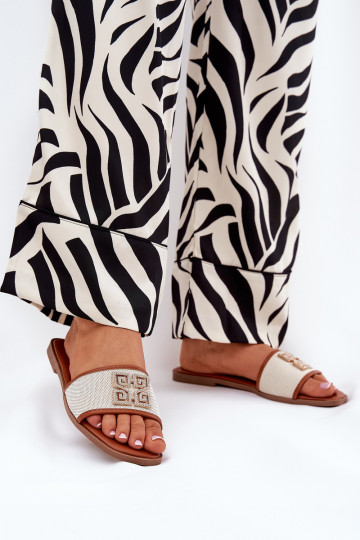 Elegante Moteriškos Slipper mit Ornamenten und breiten Absätzen Braun Lovehia