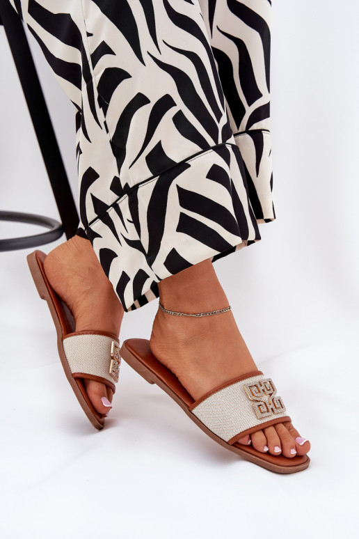 Eleganter Stil Damenhausschuhe mit Ornamenten mit breiten Absätzen braune Farbe Lovehia