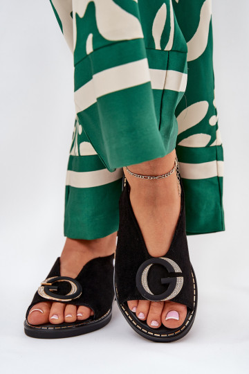 Flache Sandalen mit Ornamenten schZuarze Farbe Haliones 2