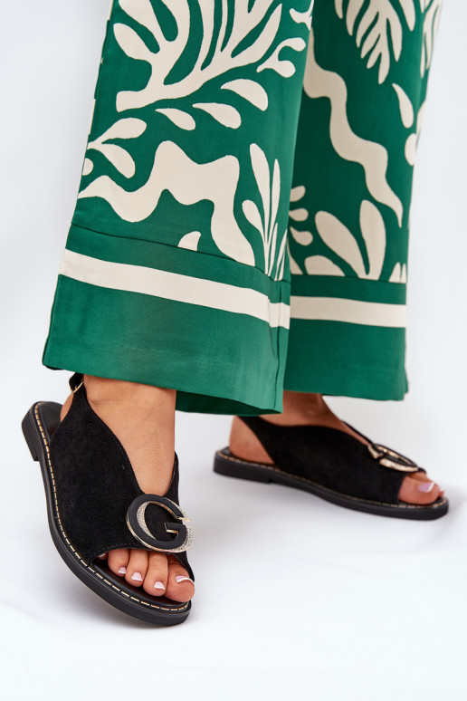 Flache Sandalen mit Ornamenten schZuarze Farbe Haliones Flache Sandalen mit Ornamenten schZuarze Farbe Haliones