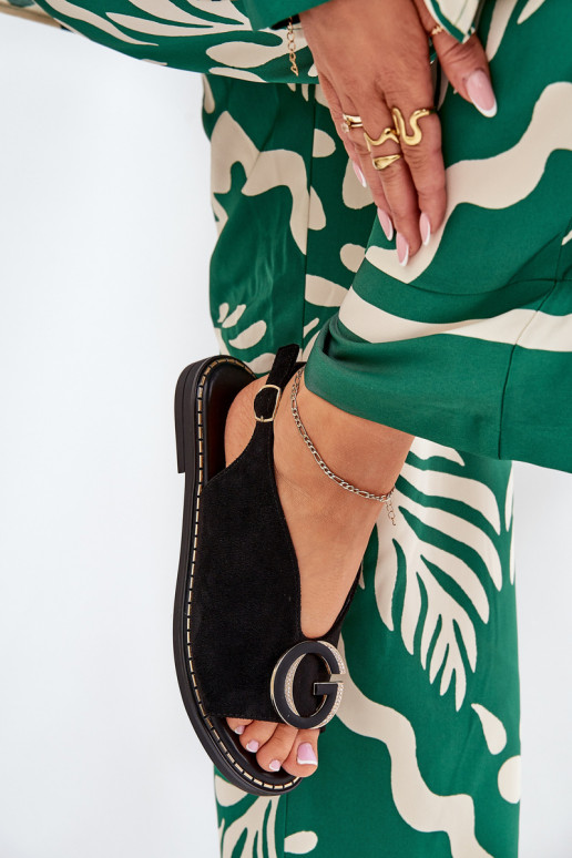 Flache Sandalen mit Ornamenten schZuarze Farbe Haliones Flache Sandalen mit Ornamenten schZuarze Farbe Haliones