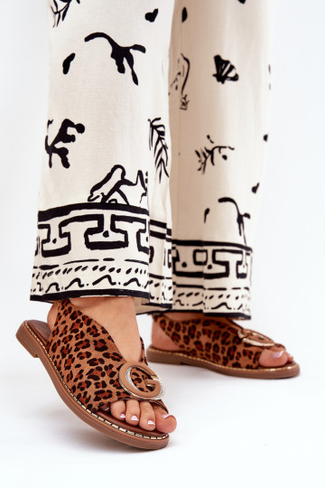 Flache Sandalen mit Ornamenten im Leopardenmuster in braun Haliones 2