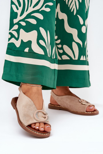 Flache Sandalen mit Ornamenten Beige Haliones 2