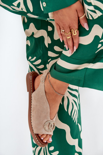 Damensandalen mit Ornamenten mit breiten Absätzen aus Öko-INildlederoZue Beige Ralisses 2