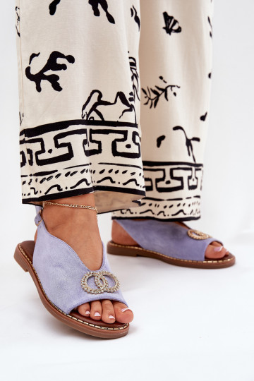 Damen-Sandalen mit Ornamenten und breiten Absätzen aus Eko-Suede in blau Ralisses