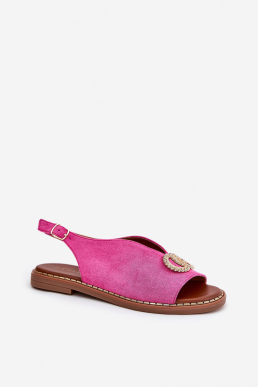 Damensandalen mit Ornamenten mit breiten Absätzen aus Öko-INildlederoZue pinke Farbe Ralisses