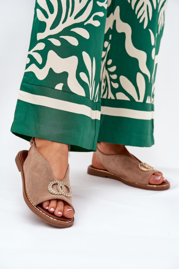 Damen-Sandalen mit Ornamenten und breiten Absätzen aus Eko-Suede in sand Ralisses 2