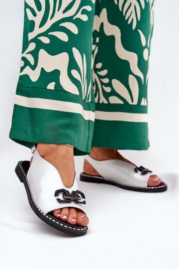 Sandalen mit breiten Absätzen mit Ornamenten aus Öko-Leder Silberfarbe Tillireta