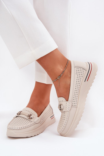 Durchbrochene Ballerinas Z Ermöglichtturalnej Skóry Vinceza 95331 Beige 2