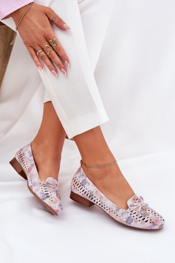 Durchbrochene Ballerinas mit Bändern mit Blumen aus Öko-INildlederoZue Verschiedene Farben Amepitrea