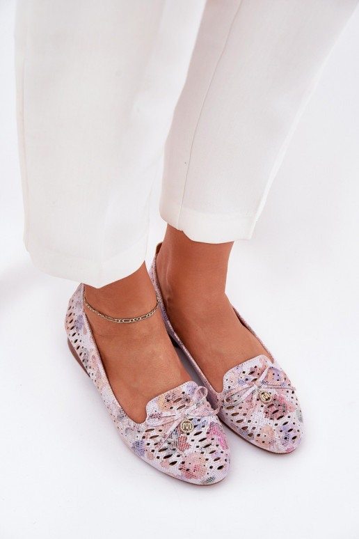 Durchbrochene Ballerinas mit Bändern mit Blumen aus Öko-INildlederoZue Verschiedene Farben Amepitrea