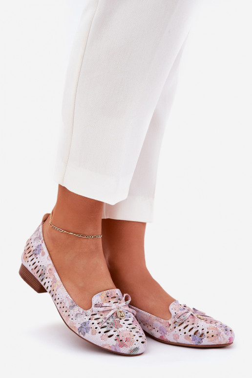 Durchbrochene Ballerinas mit Bändern mit Blumen aus Öko-INildlederoZue Verschiedene Farben Amepitrea