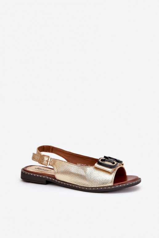 Flache Sandalen mit Ornamenten Eko Haut goldene Farbe Lilria Flache Sandalen mit Ornamenten Eko Haut goldene Farbe Lilria