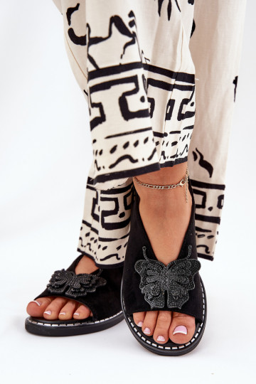 Damen Sandalen mit breiten Absätzen und Ornamenten in Schwarz Setorina 2