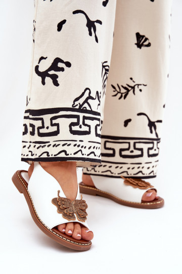 Damen Sandalen mit breiten Absätzen und Ornamenten in Weiß Setorina