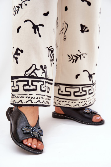 mit Glanz Damensandalen mit Ornamenten gleichschenklig schZuarze Farbe Russona 2