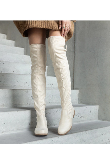 Beige lange Stiefel auf Plateau aus Eko-Suede Hallora