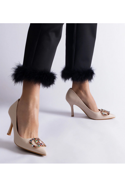 Beige High Heels mit bunten Zirkonia...