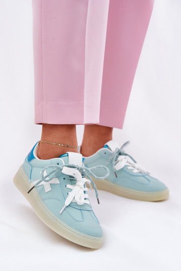 Niedrige Sneakers für Damen mit Leopardenmuster in Mint-Rosa von Zelevelis