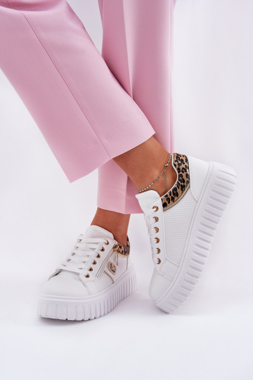 Turnschuhe Feminin mit einer Plattform aus Öko-Leder mit Leopardenfellmuster Zueiße Farbe Velionna Turnschuhe Feminin mit einer Plattform aus Öko-Leder mit Leopardenfellmuster Zueiße Farbe Velionna