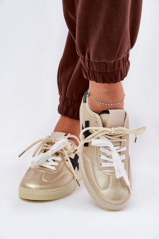 Niedrig Turnschuhe Feminin goldene Farbe Zelevelis