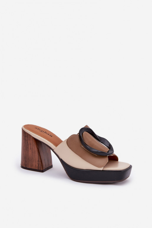 Damenhausschuhe Ermöglicht SłupkoZuym Obcasie mit Schnallen Beige Amuria