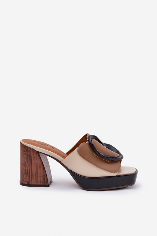 Damenhausschuhe Ermöglicht SłupkoZuym Obcasie mit Schnallen Beige Amuria