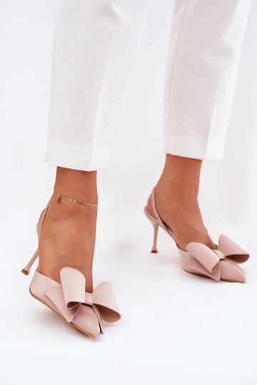 hochhackige Schuhe Z Odkrytymi Piętami I Kokardką Beige Eklevia