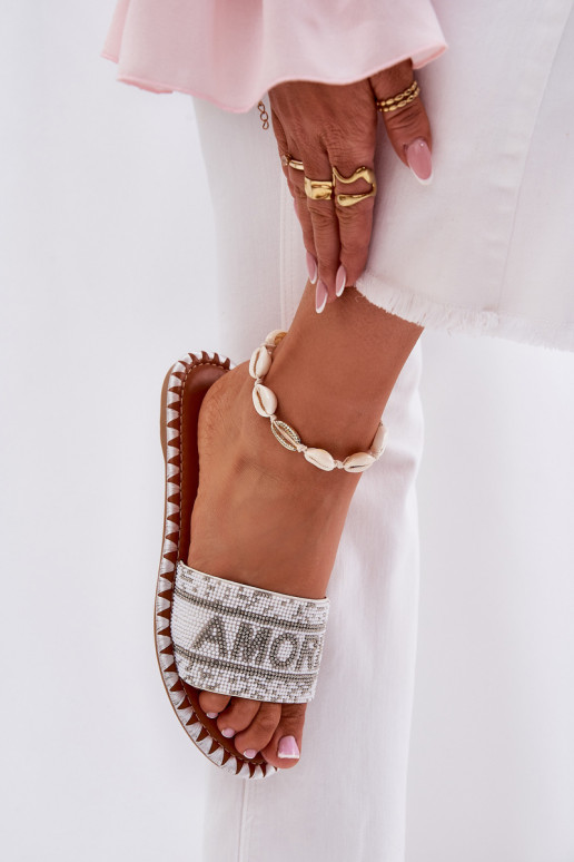 Damenhausschuhe mit breiten Absätzen Mit Dekoration Zueiße Farbe Dorfedi