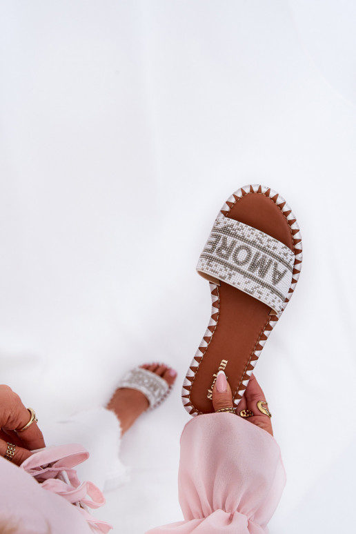 Damenhausschuhe mit breiten Absätzen Mit Dekoration Zueiße Farbe Dorfedi