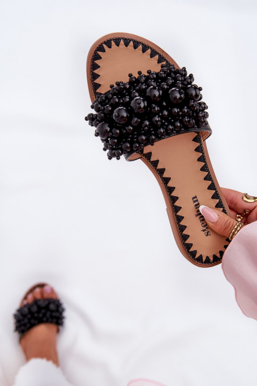 Hausschuhe FrauenZuohnung Mit Zierperlen schZuarze Farbe Aricca