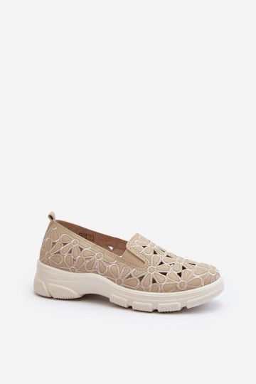 mit durchbrochenen Elementen Schuhe Feminin Beige Emilei