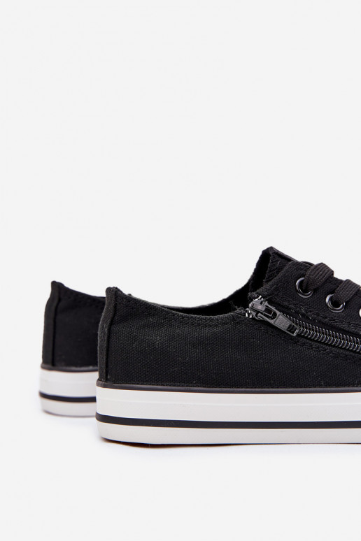 Kindisch Turnschuhe mit flacher Sohle mit Schnürsenkeln schZuarze Farbe Es mussrgo