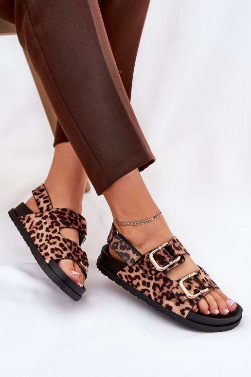 Sandalen mit Leopardenfellmuster Feminin mit Schnallen braune Farbe Seladith