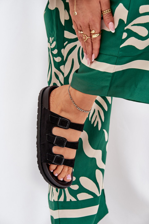 Damenhausschuhe mit Streifen I mit Schnallenmi schZuarze Farbe Uliri