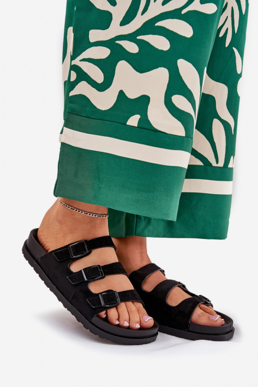 Damenhausschuhe mit Streifen I mit Schnallenmi schZuarze Farbe Uliri