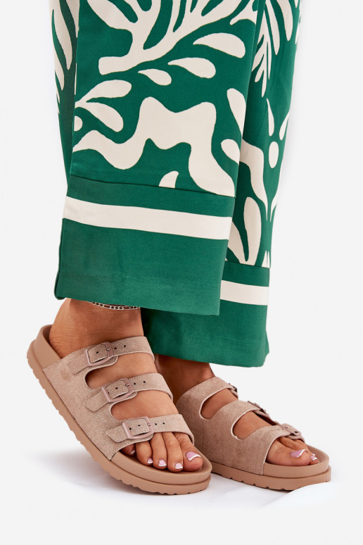 Damenhausschuhe mit Streifen I mit Schnallenmi Beige Uliri