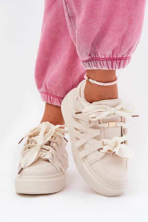 Eko Haut Sneakers Stilvollllschuhe mit einer Plattform Beige Penolle