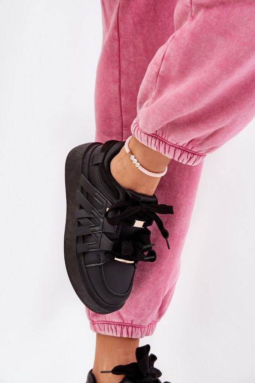 Eko Haut Sneakers Stilvollllschuhe mit einer Plattform schZuarze Farbe Penolle