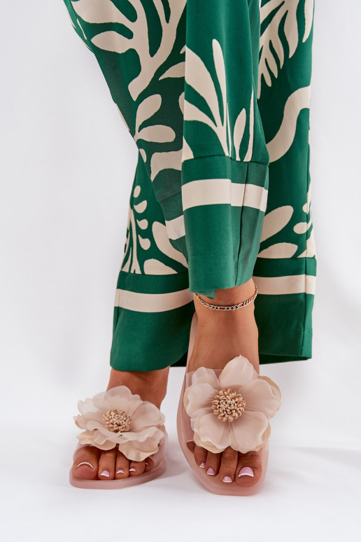 Durchschauen gleichschenklig Damenhausschuhe Ze Sztucznym Eine Blume Nude Vobetta