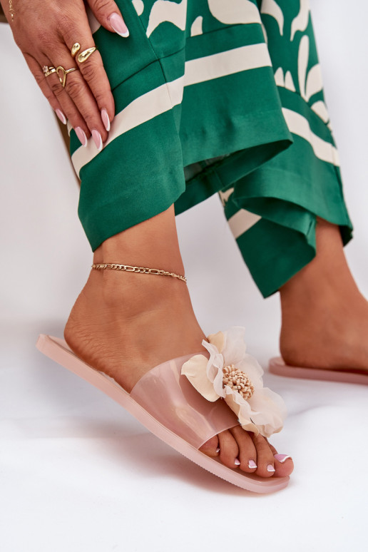 Durchschauen gleichschenklig Damenhausschuhe Ze Sztucznym Eine Blume Nude Vobetta