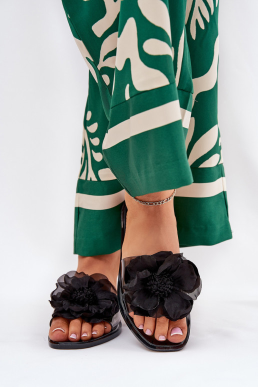 Durchschauen gleichschenklig Damenhausschuhe Ze Sztucznym Eine Blume schZuarze Farbe Vobetta