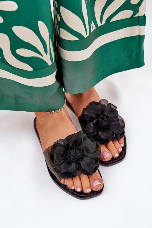 Durchschauen gleichschenklig Damenhausschuhe Ze Sztucznym Eine Blume schZuarze Farbe Vobetta