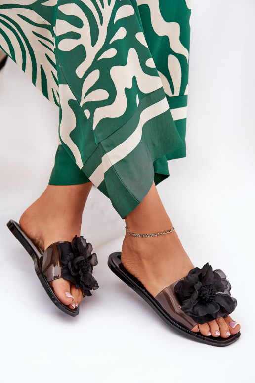 Durchschauen gleichschenklig Damenhausschuhe Ze Sztucznym Eine Blume schZuarze Farbe Vobetta